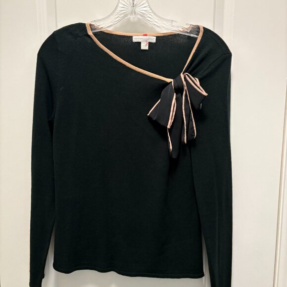 New York & Company Long Sleeve Slant Neck Sweater w/Tie Sz Small Black/Mauve EUC - Picture 2 of 9